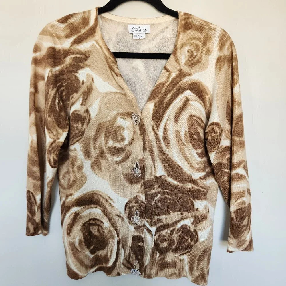 Chaus 'Rose' Silk Angora Acrylic Button Front Cardigan Size M - Picture 1 of 8